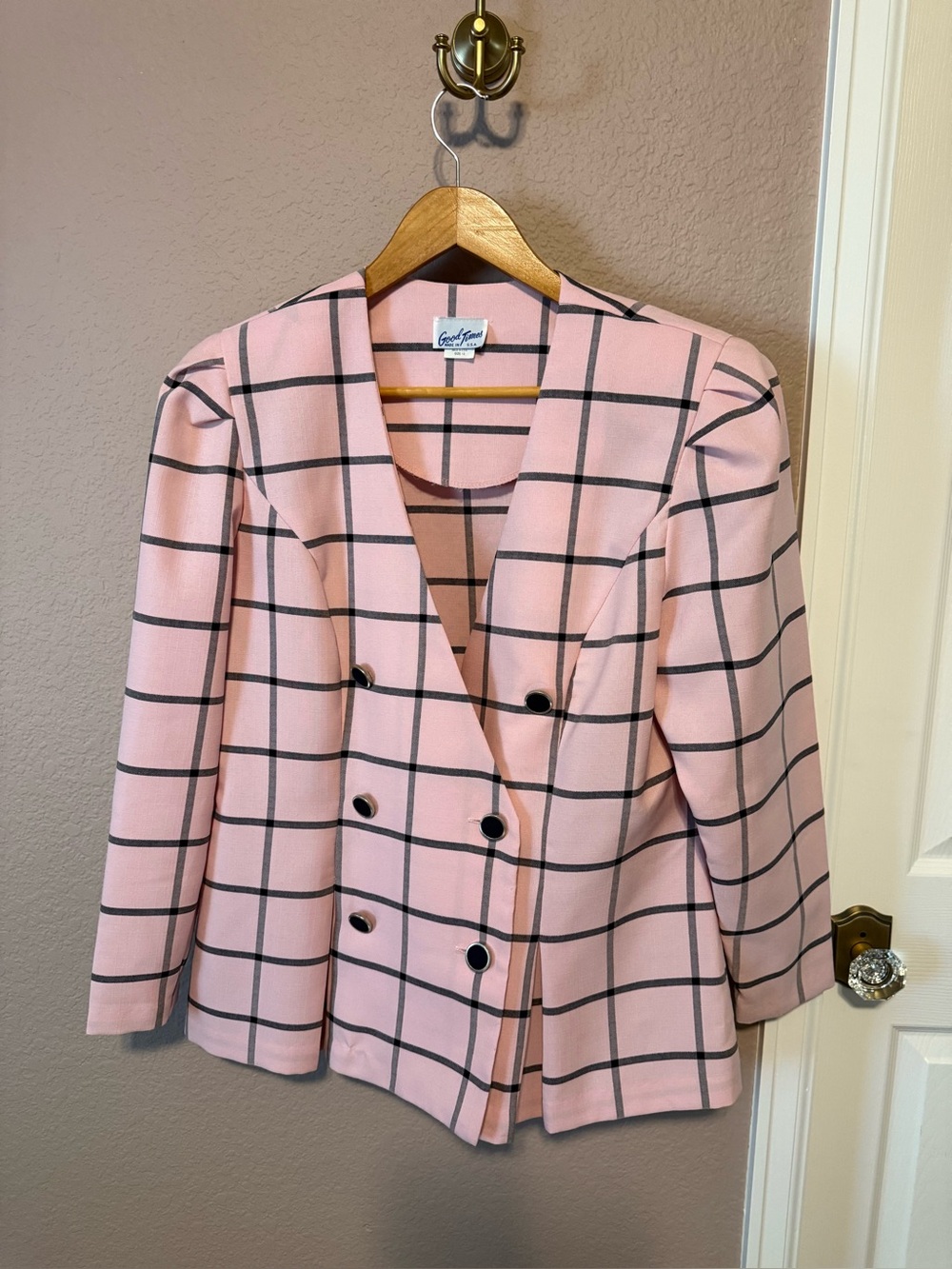 Good Times Pink Windowpane Double-Breasted Blazer Jacket